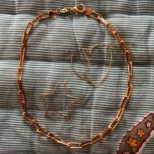 Gold Chain Necklace and Hoop Earrings